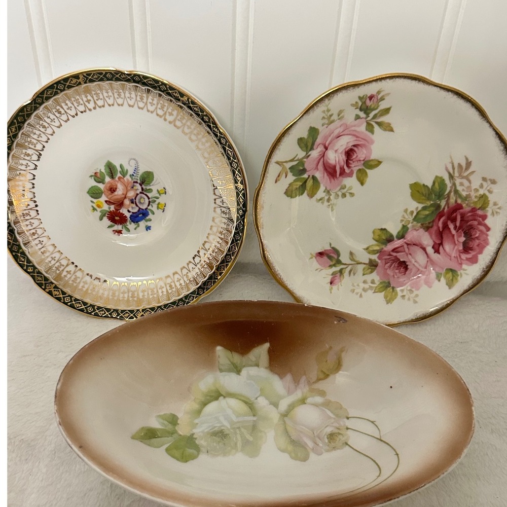 Royal Grafton J.S Germany Saucers Oval Dish Set 3 Multicolor Good Floral Vintage